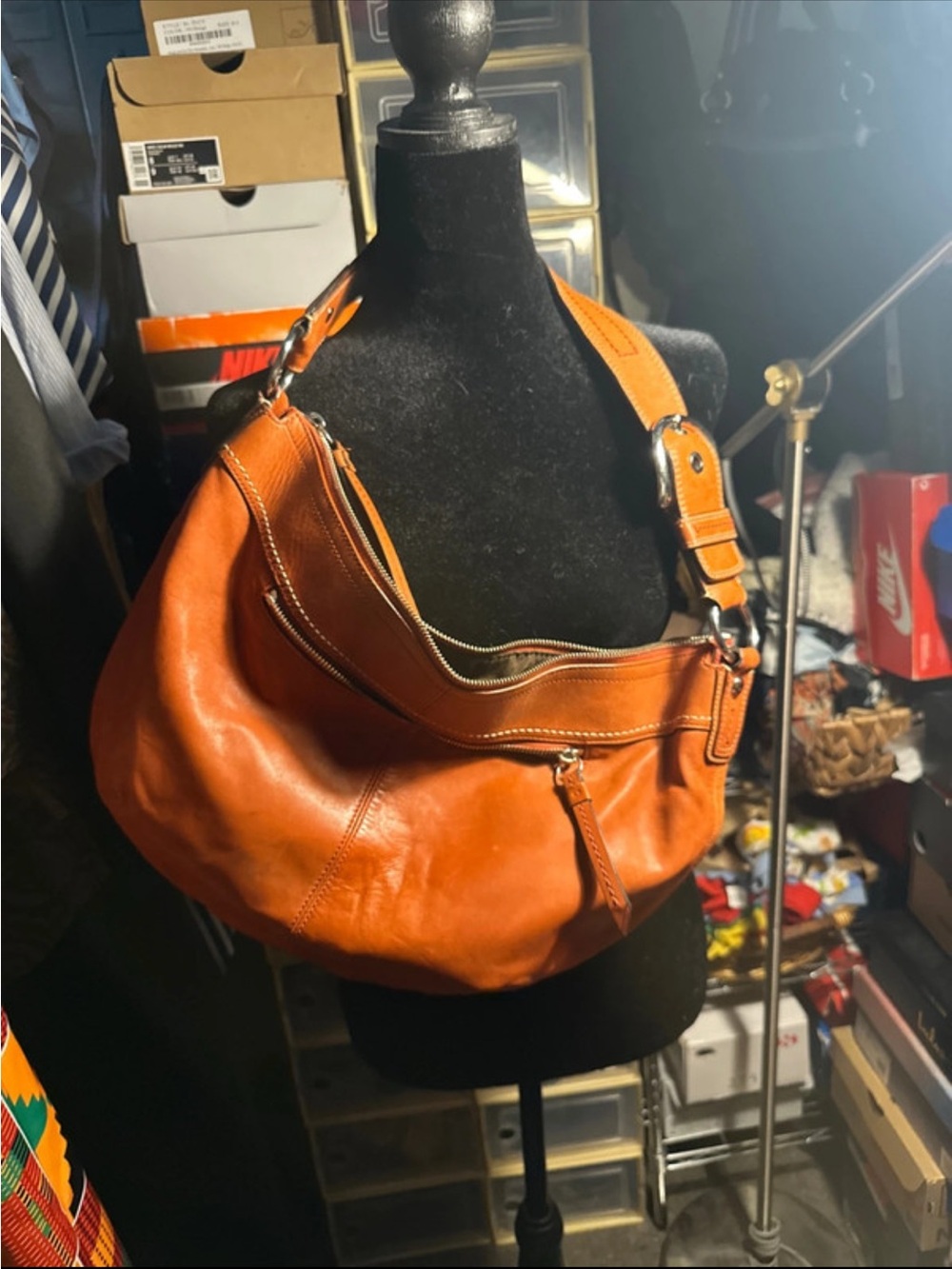 Coach Orange Leather Hobo Shoulder Bag